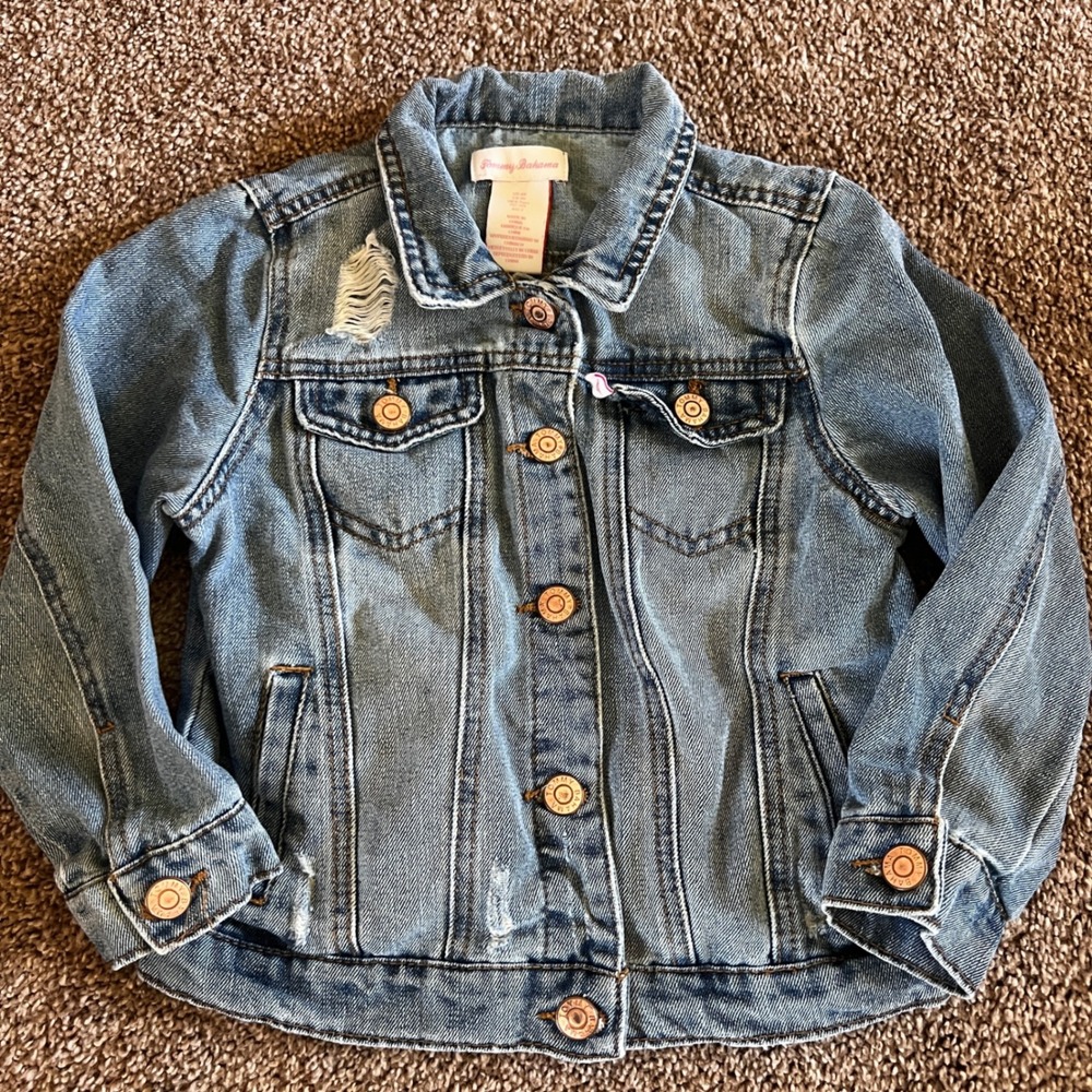 Tommy Bahama Kids‎ Denim Jacket Distressed Button Up Size 6X Unisex